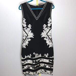 Tadashi Shoji Black Embroidered Sleeveless Sheath Dress Size 6